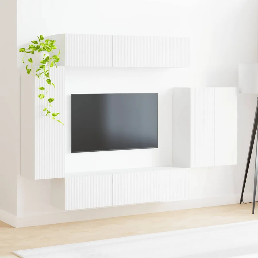 Ensemble de meuble TV mural Montage mural 6 pcs Blanc - 4