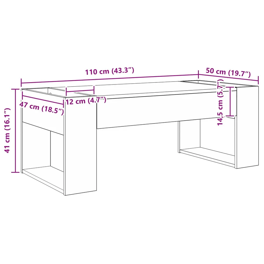 Table basse Chêne noir 110 x 50 x 41 cm Bois d'ingénierie - 8