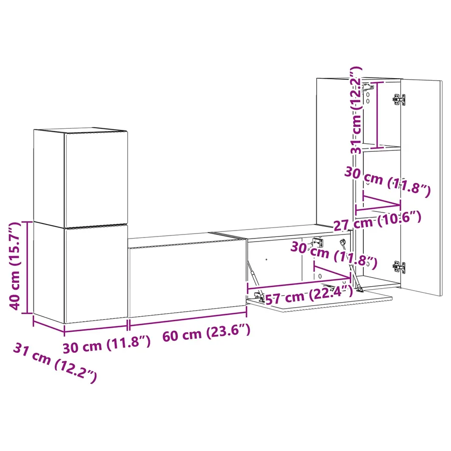 Ensemble meuble TV Montage mural 4 pcs Blanc Bois d'ingénierie - 16