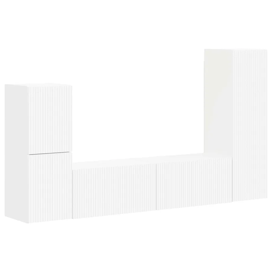 Ensemble meuble TV Montage mural 4 pcs Blanc Bois d'ingénierie - 2