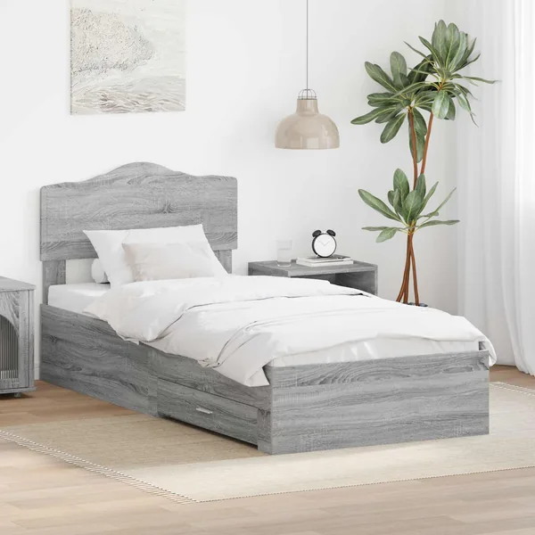 Cadre de lit Gris Sonoma 90 x 190 cm Bois d'ingénierie