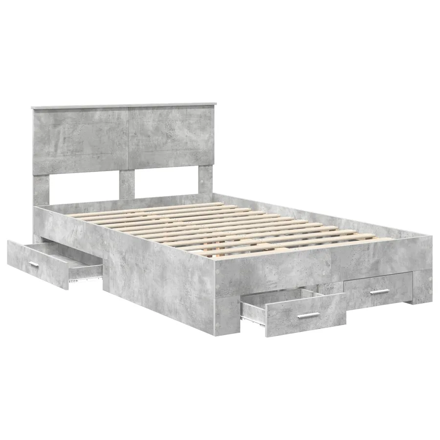 Cadre de lit Gris béton 135 x 190 cm Bois d'ingénierie - 5