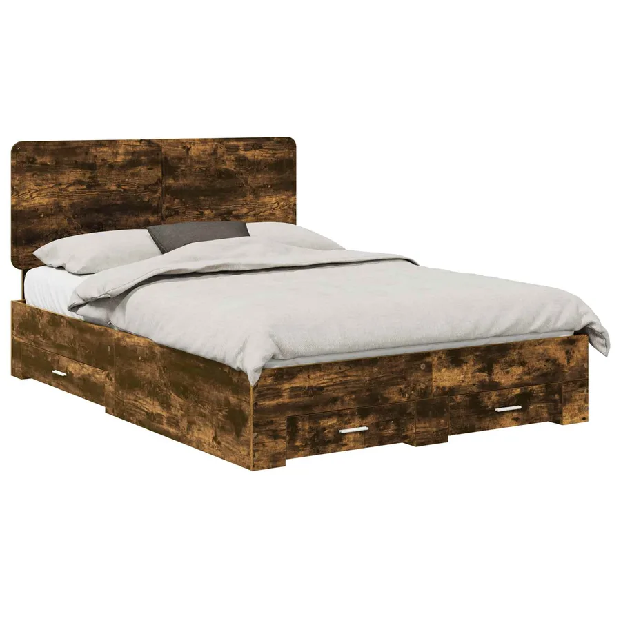 Cadre de lit Chêne fumé 140 x 190 cm Bois d'ingénierie - 2