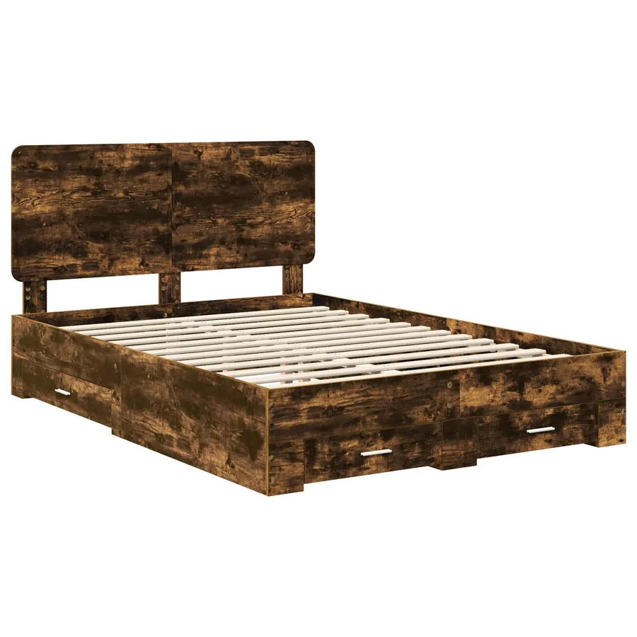 Cadre de lit Chêne fumé 140 x 190 cm Bois d'ingénierie - 4