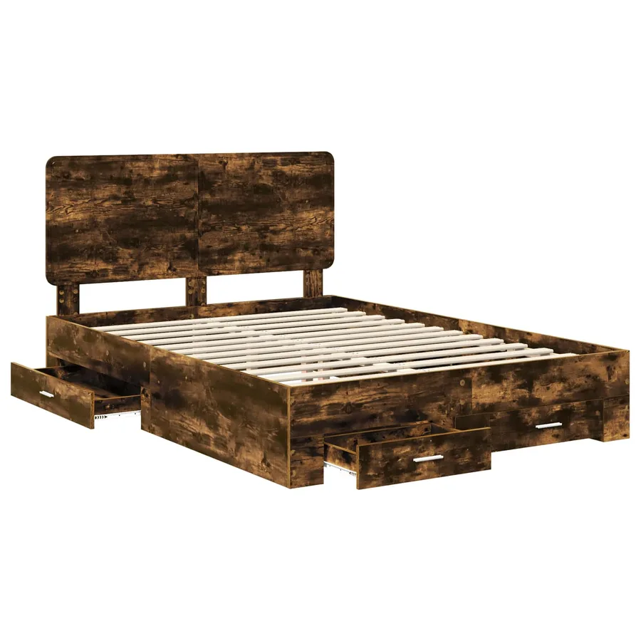 Cadre de lit Chêne fumé 140 x 190 cm Bois d'ingénierie - 5