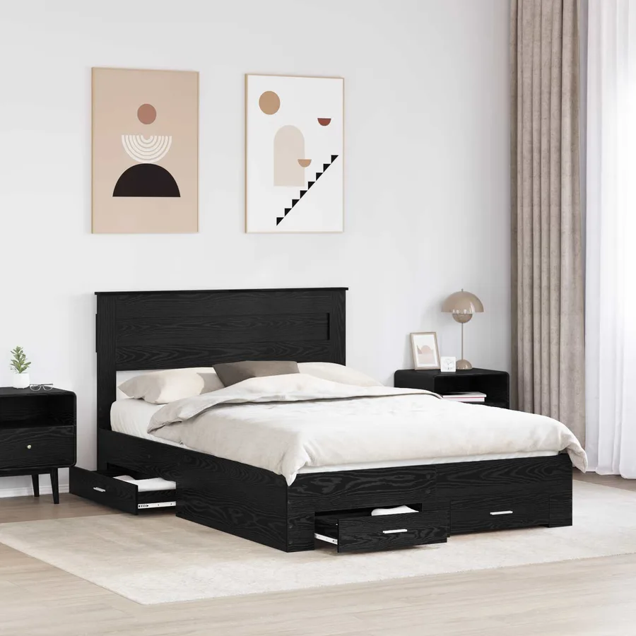 Cadre de lit Chêne noir 140 x 190 cm Bois d'ingénierie - 3