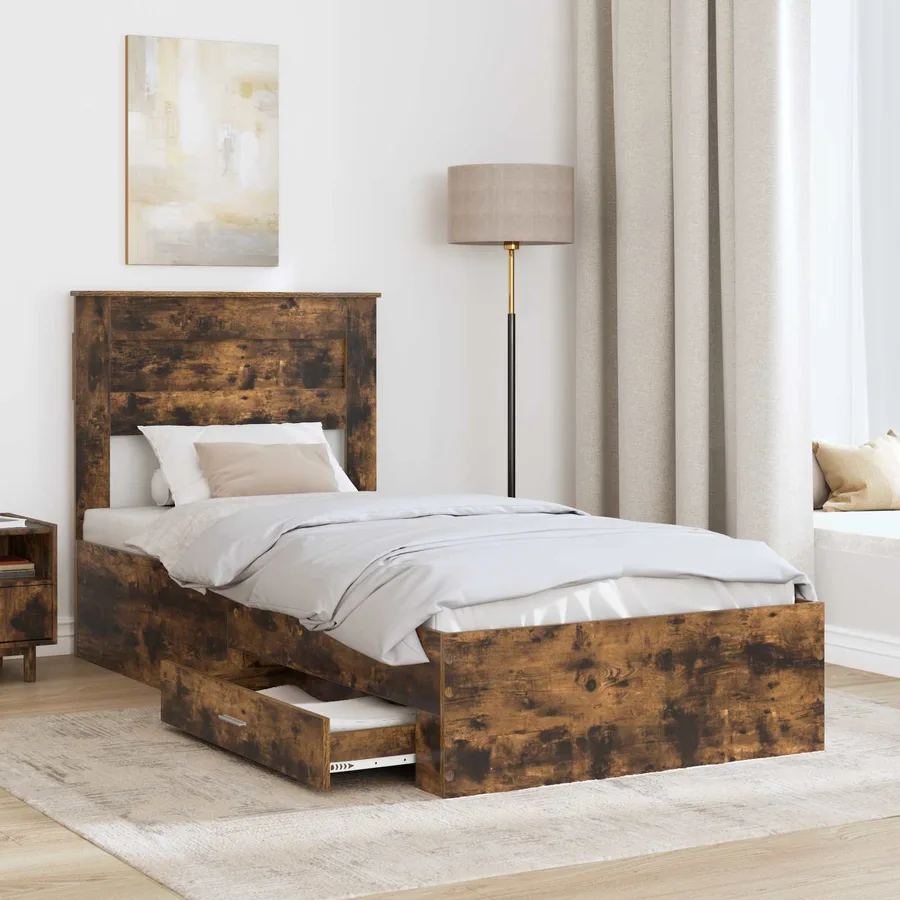 Cadre de lit Chêne fumé 90 x 190 cm Bois d'ingénierie - 3