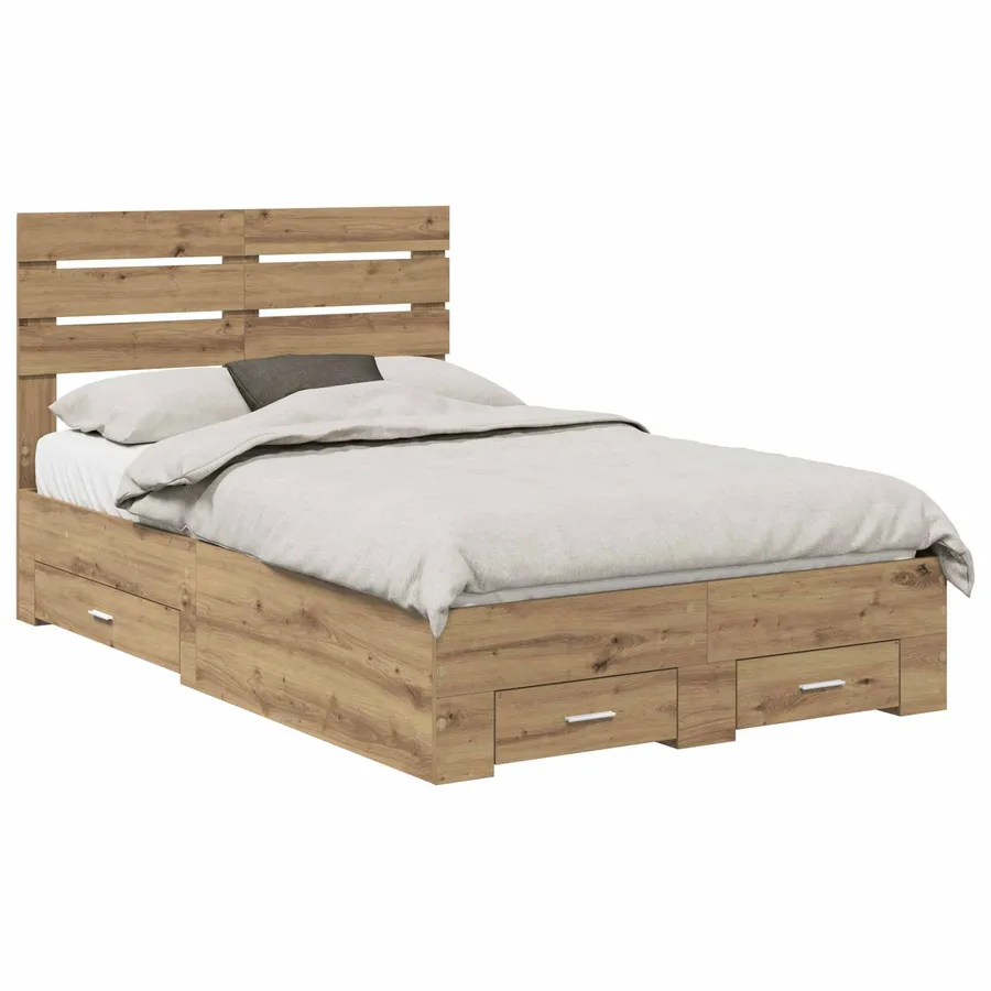 Cadre de lit Chêne artisanal 120 x 190 cm Bois d'ingénierie - 2