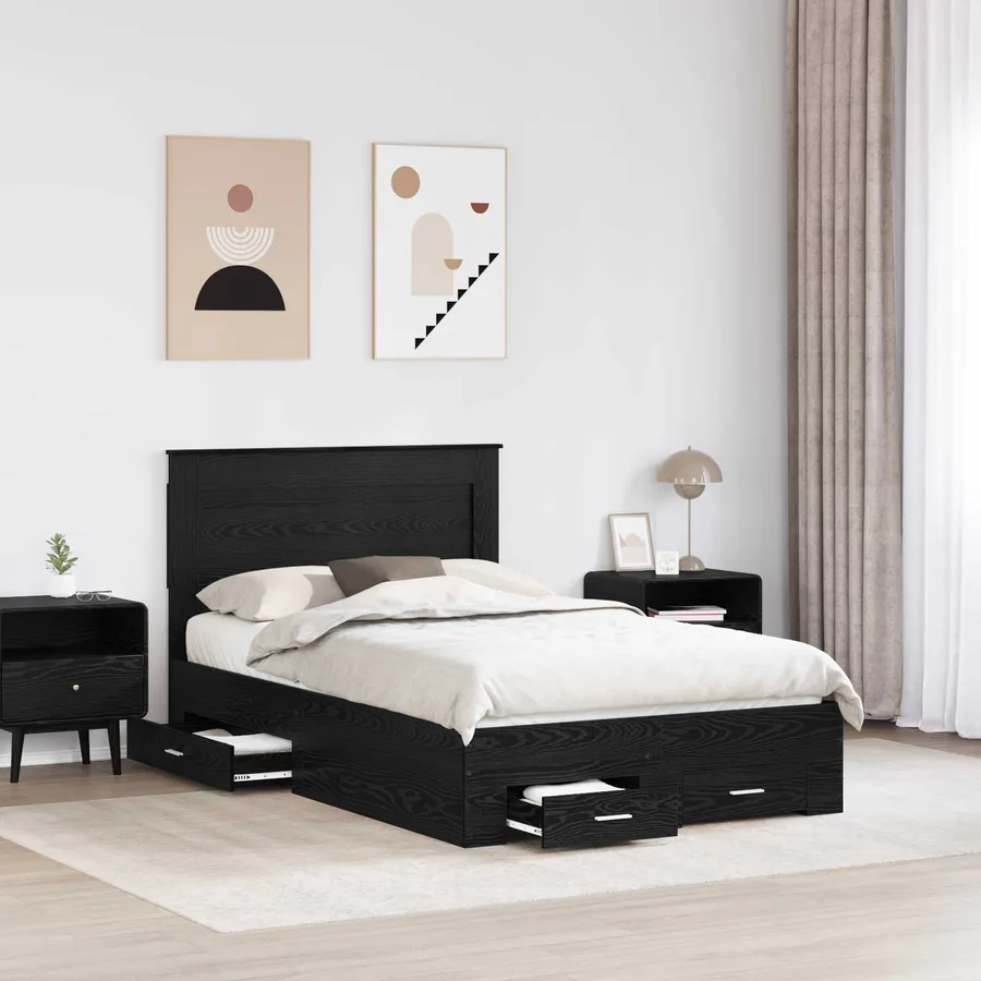 Cadre de lit Chêne noir 120 x 190 cm Bois d'ingénierie - 3