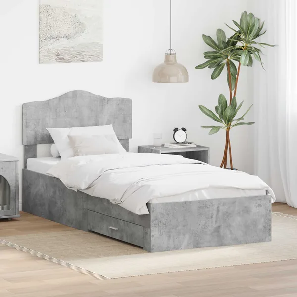 Cadre de lit Gris béton 90 x 190 cm Bois d'ingénierie