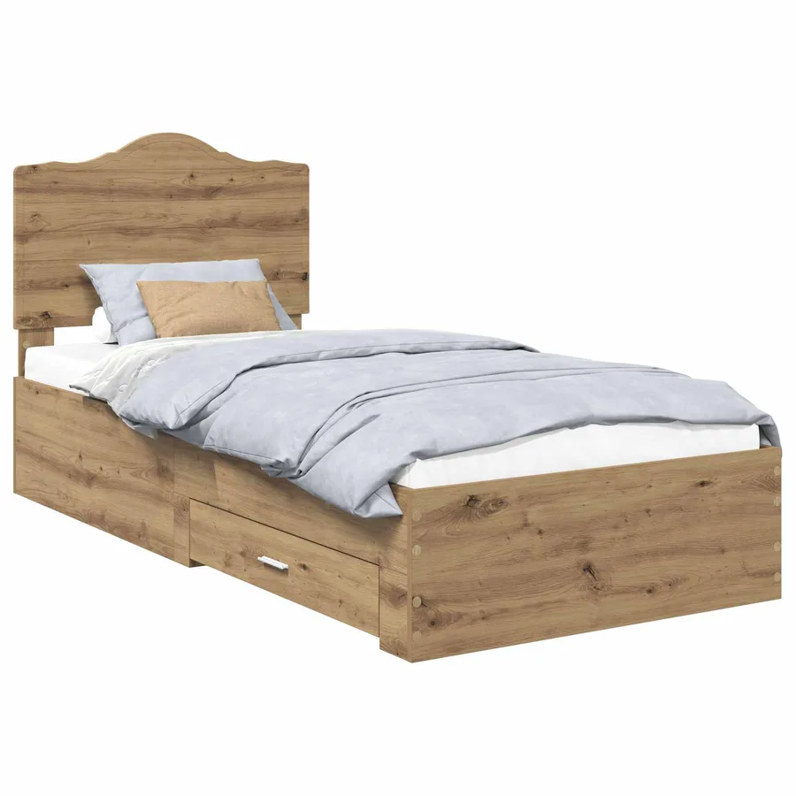 Cadre de lit Chêne artisanal 90 x 190 cm Bois d'ingénierie - 2
