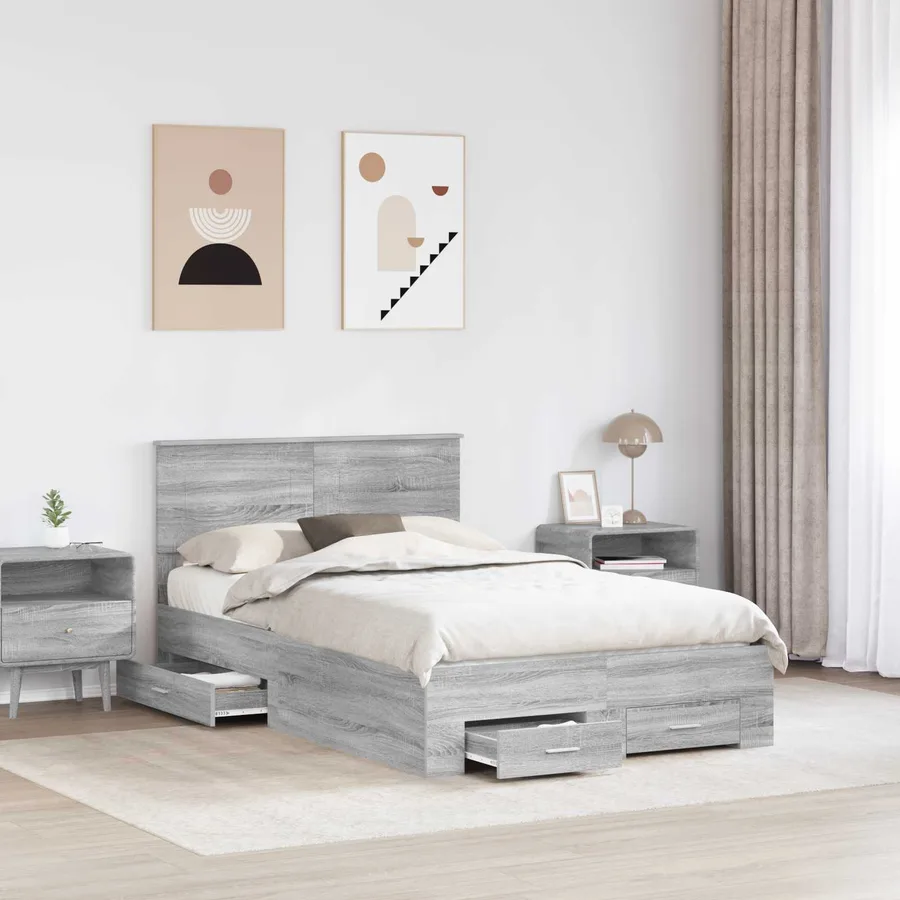 Cadre de lit Gris Sonoma 135 x 190 cm Bois d'ingénierie - 3