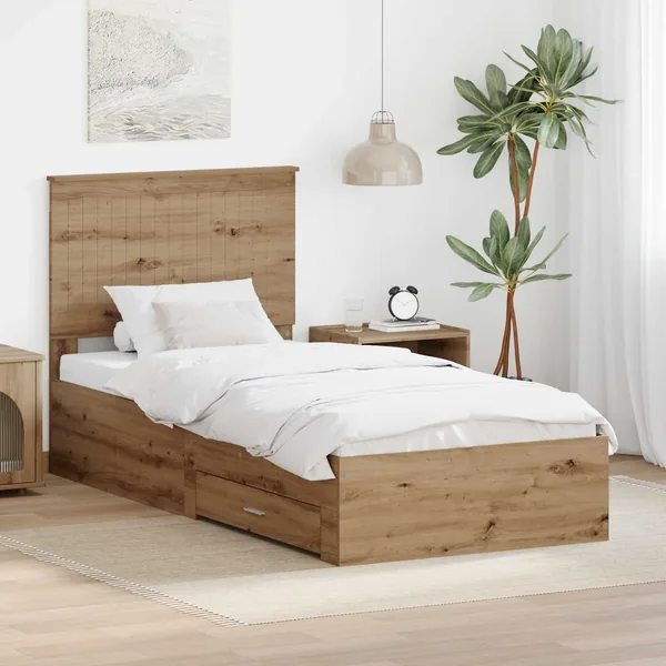 Cadre de lit Chêne artisanal 90 x 190 cm Bois d'ingénierie