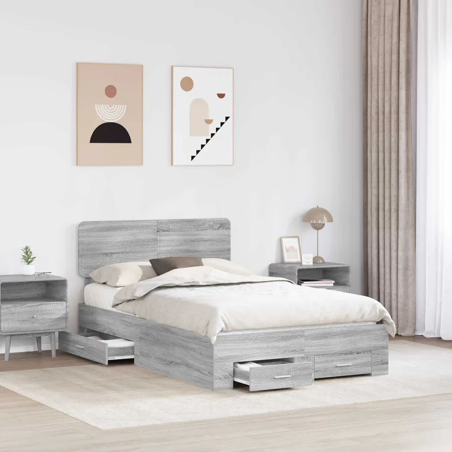 Cadre de lit Gris Sonoma 135 x 190 cm Bois d'ingénierie - 3