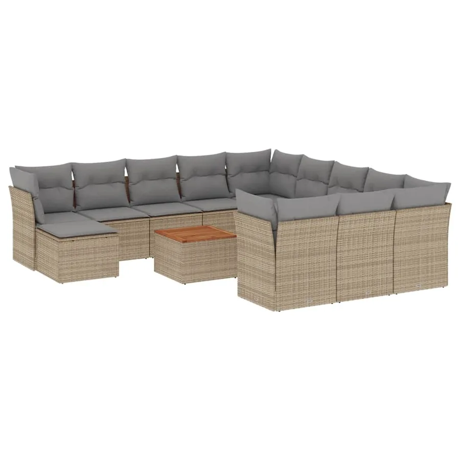 Salon de jardin avec coussins 13 pcs beige résine tressée - 2