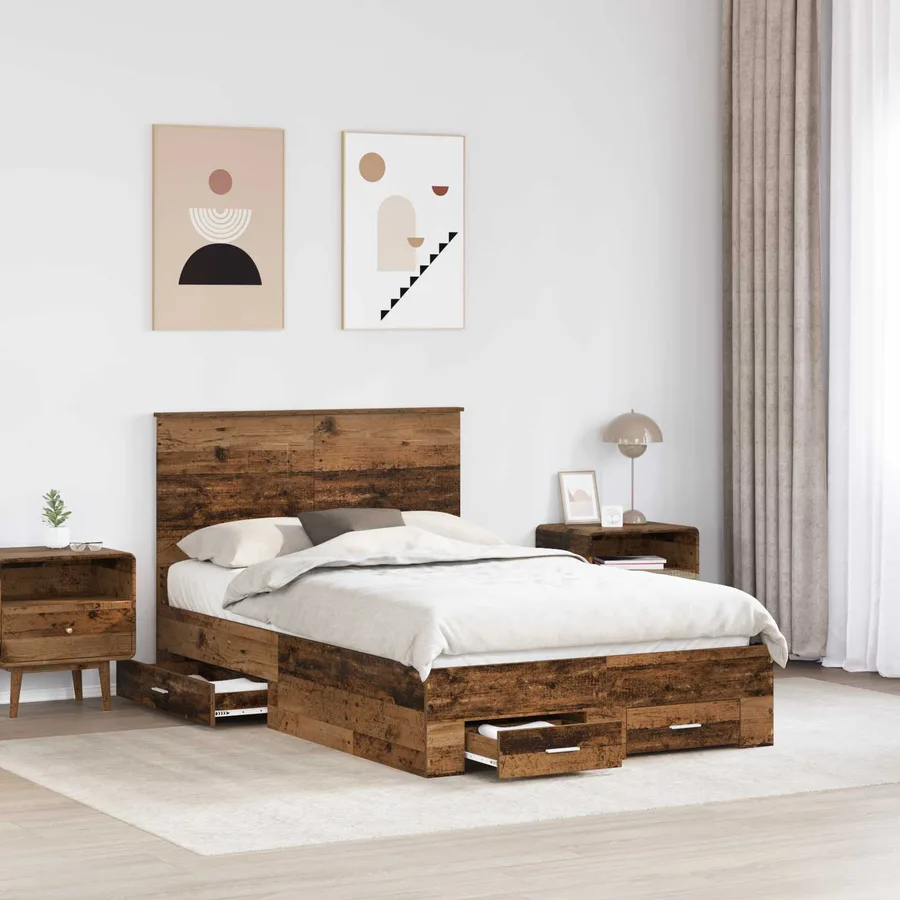 Cadre de lit Bois ancien 135 x 190 cm Bois d'ingénierie - 3