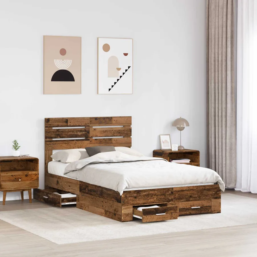 Cadre de lit Bois ancien 135 x 190 cm Bois d'ingénierie - 3