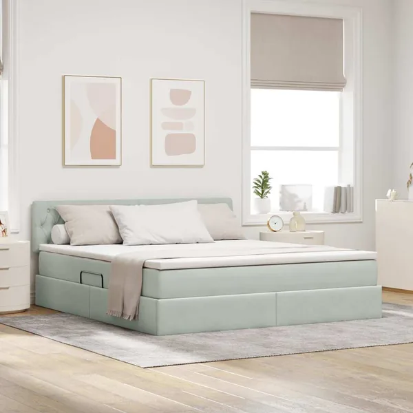 Lit de rangement LED avec matelas Gris clair 160 x 200 cm