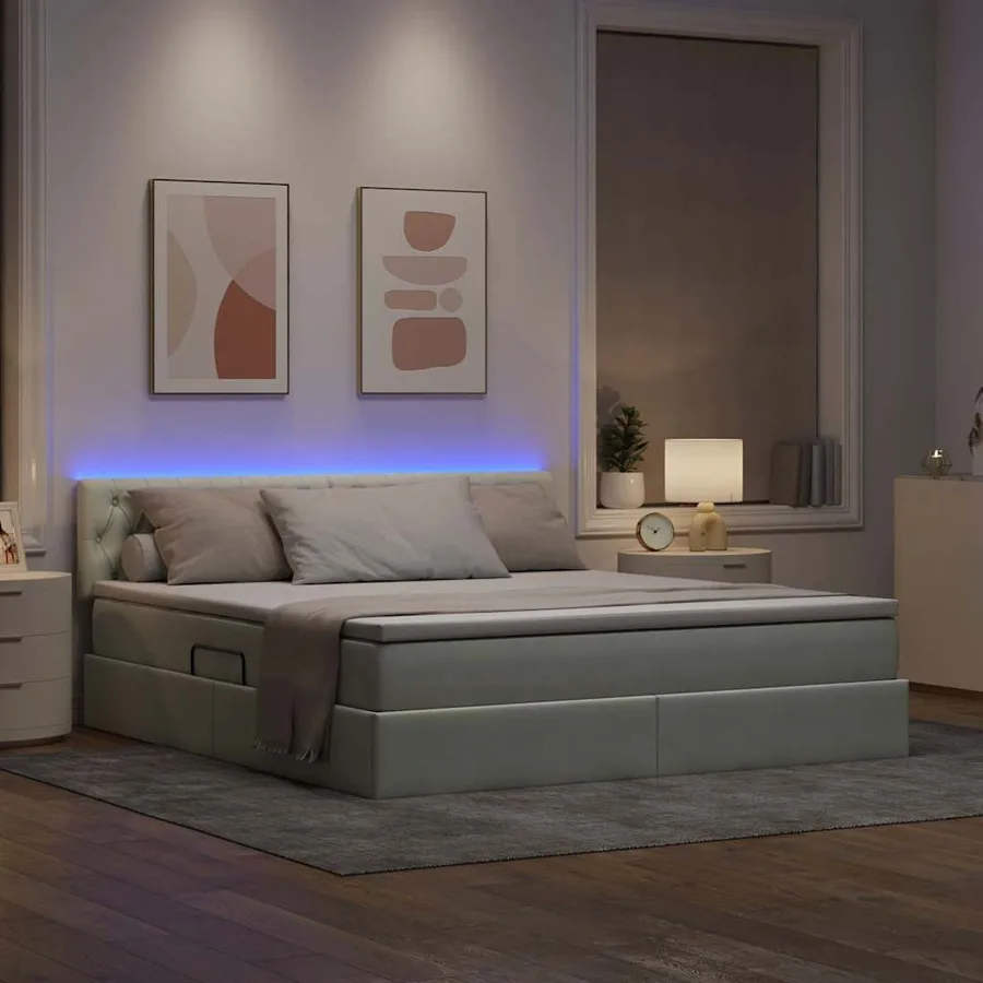 Lit de rangement LED avec matelas Gris clair 160 x 200 cm - 5