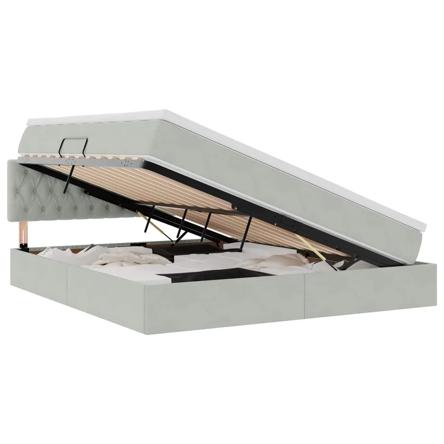 Lit de Rangement avec matelas Gris clair 160 x 200 cm Velours - 2