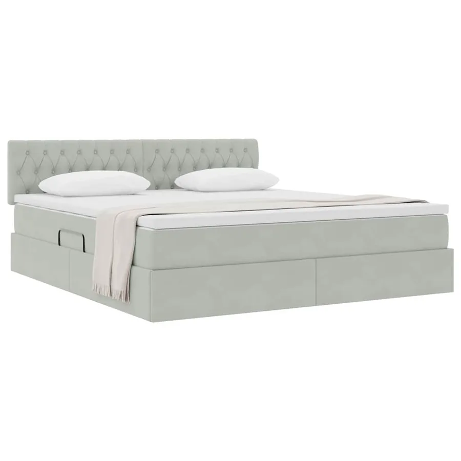 Lit de Rangement avec matelas Gris clair 160 x 200 cm Velours - 3