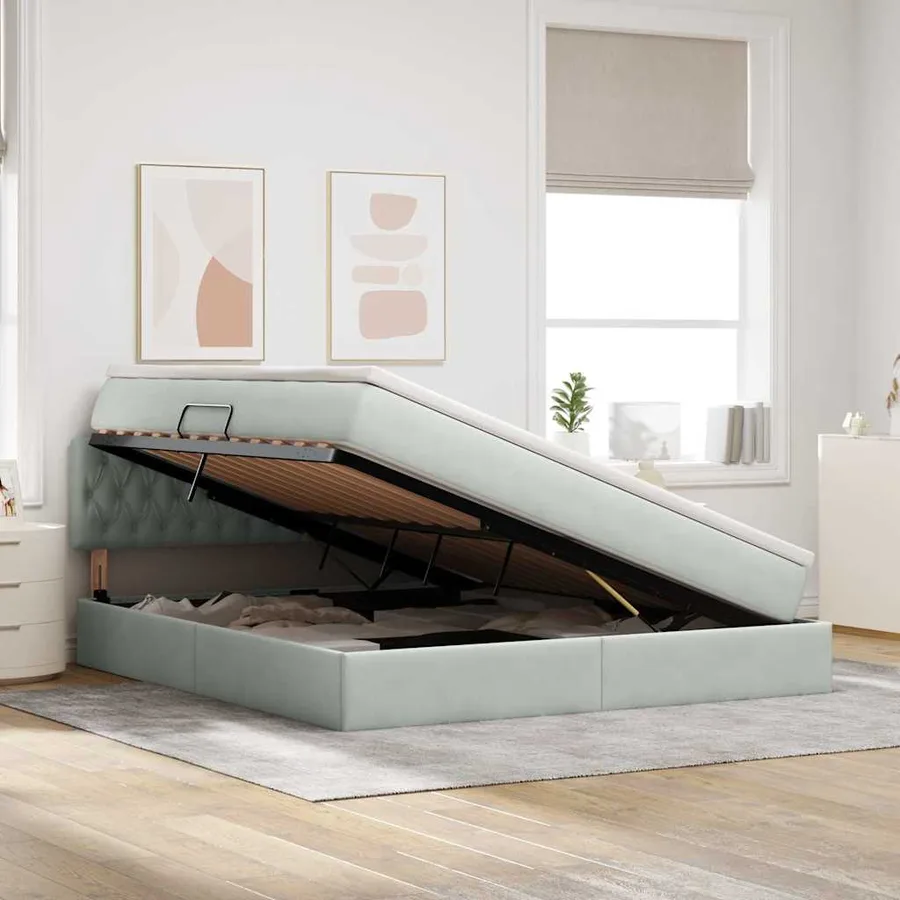 Lit de Rangement avec matelas Gris clair 160 x 200 cm Velours - 4