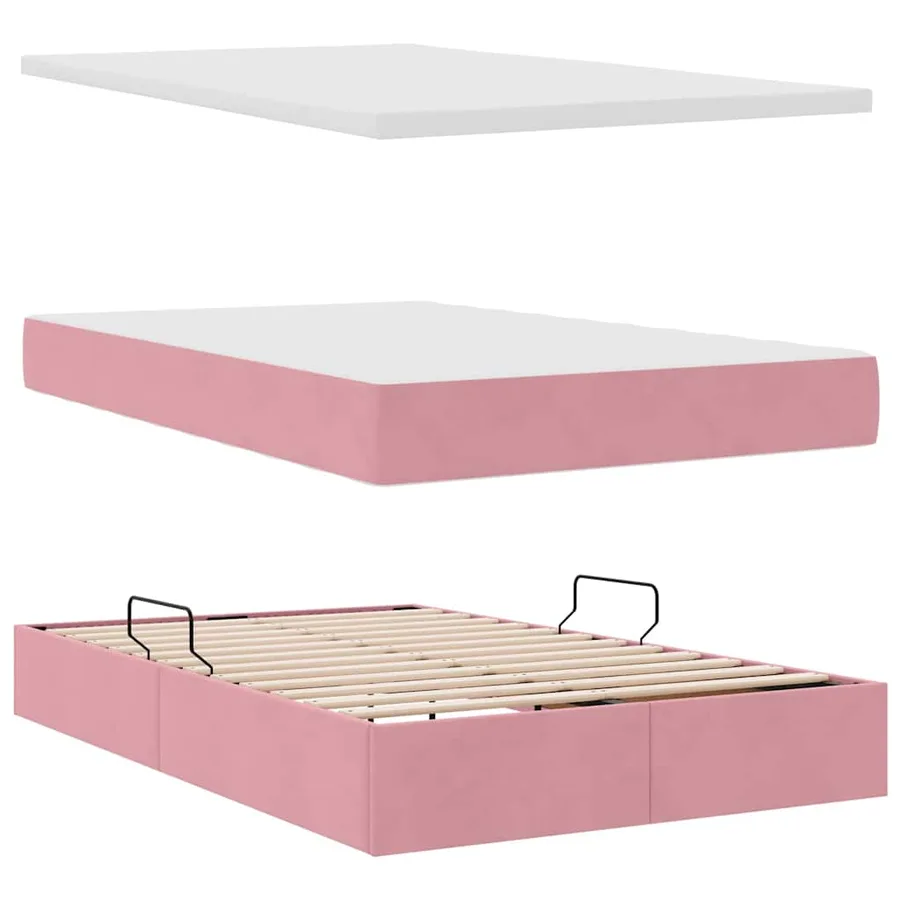 Lit de rangement LED avec matelas Rose 120 x 200 cm Velours - 9