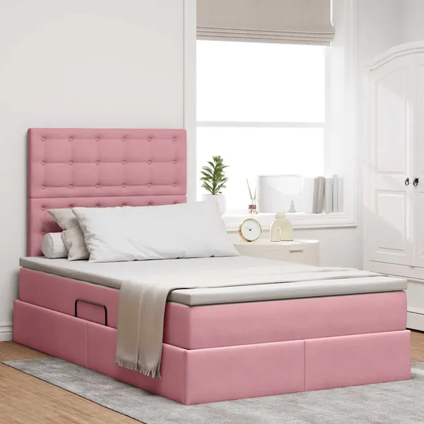 Lit avec rangement et matelas Rose 120 x 200 cm Velours