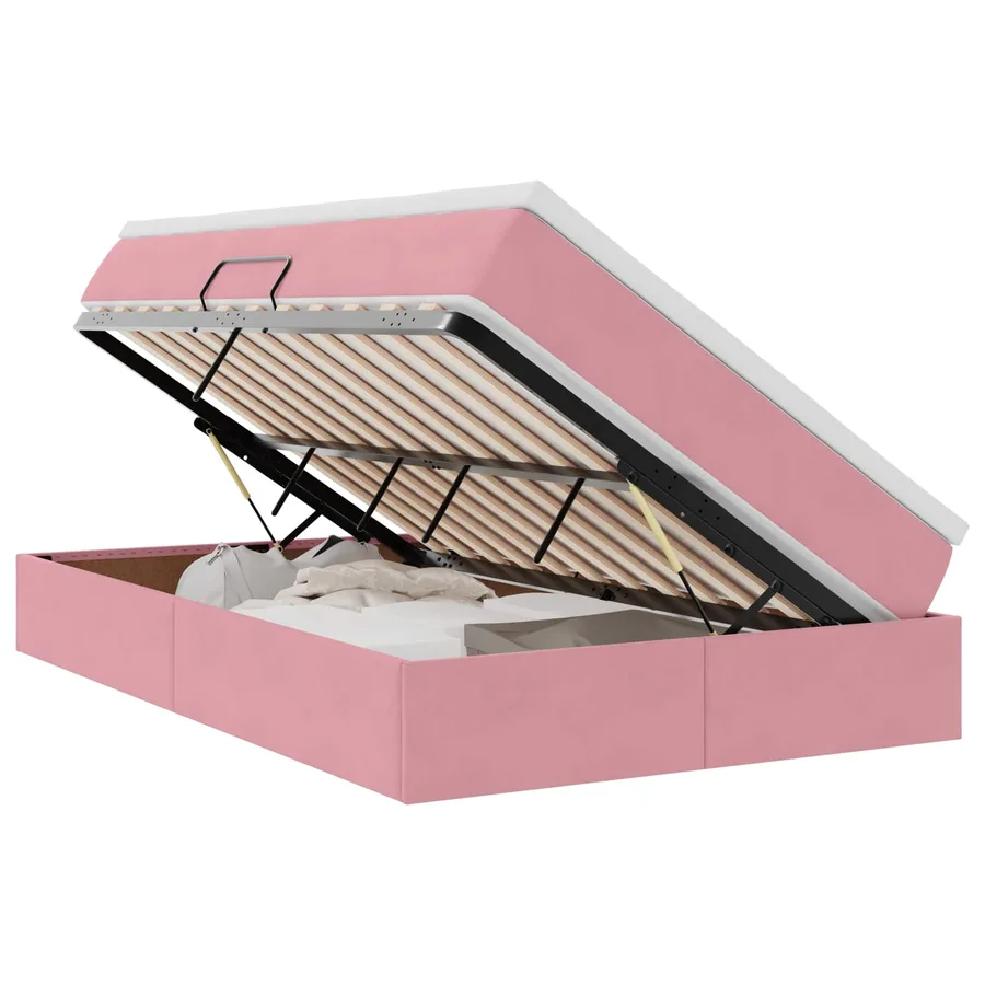 Lit avec rangement et matelas Rose 120 x 200 cm Velours - 2