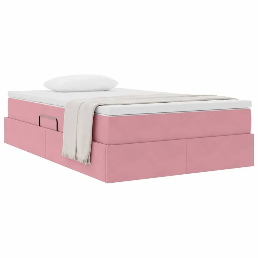 Lit avec rangement et matelas Rose 120 x 200 cm Velours - 3
