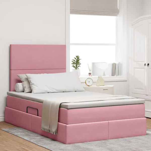 Lit de rangement LED avec matelas Rose 120 x 200 cm Velours