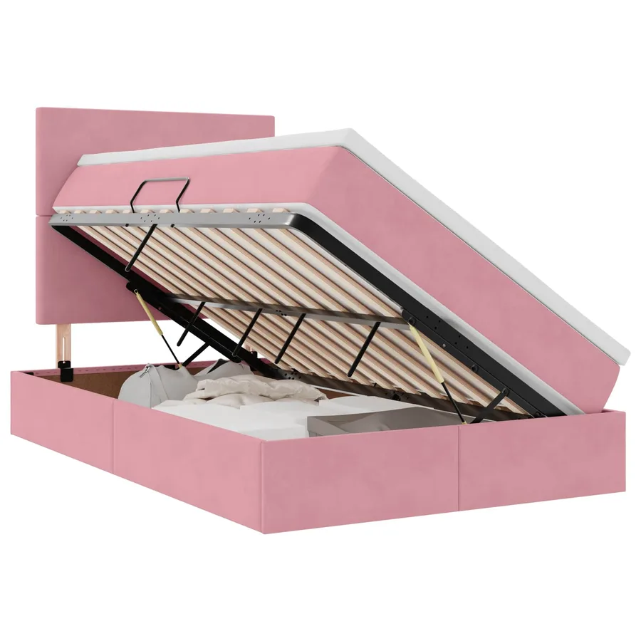 Lit de rangement LED avec matelas Rose 120 x 200 cm Velours - 2