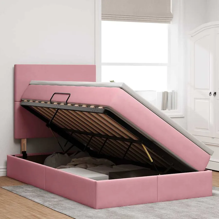 Lit de rangement LED avec matelas Rose 120 x 200 cm Velours - 4