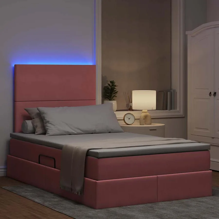 Lit de rangement LED avec matelas Rose 120 x 200 cm Velours - 5