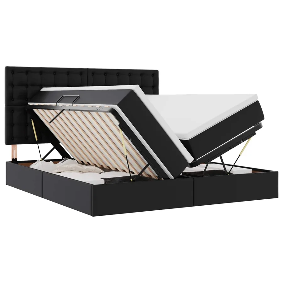 Lit avec rangement et LED Noir 200 x 200 cm Simili cuir - 2