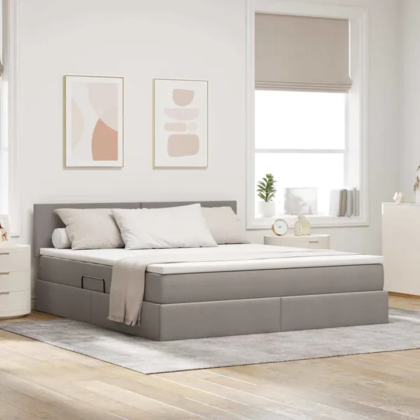 Lit de rangement LED avec matelas Taupe 160 x 200 cm Tissu