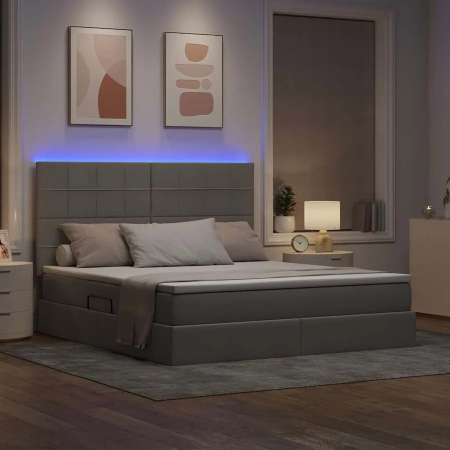 Lit de rangement LED avec matelas Taupe 160 x 200 cm Tissu - 5