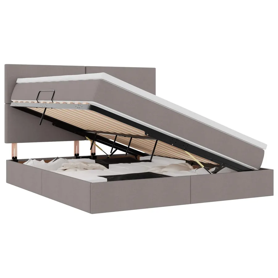 Lit de rangement LED avec matelas Taupe 160 x 200 cm Tissu - 2