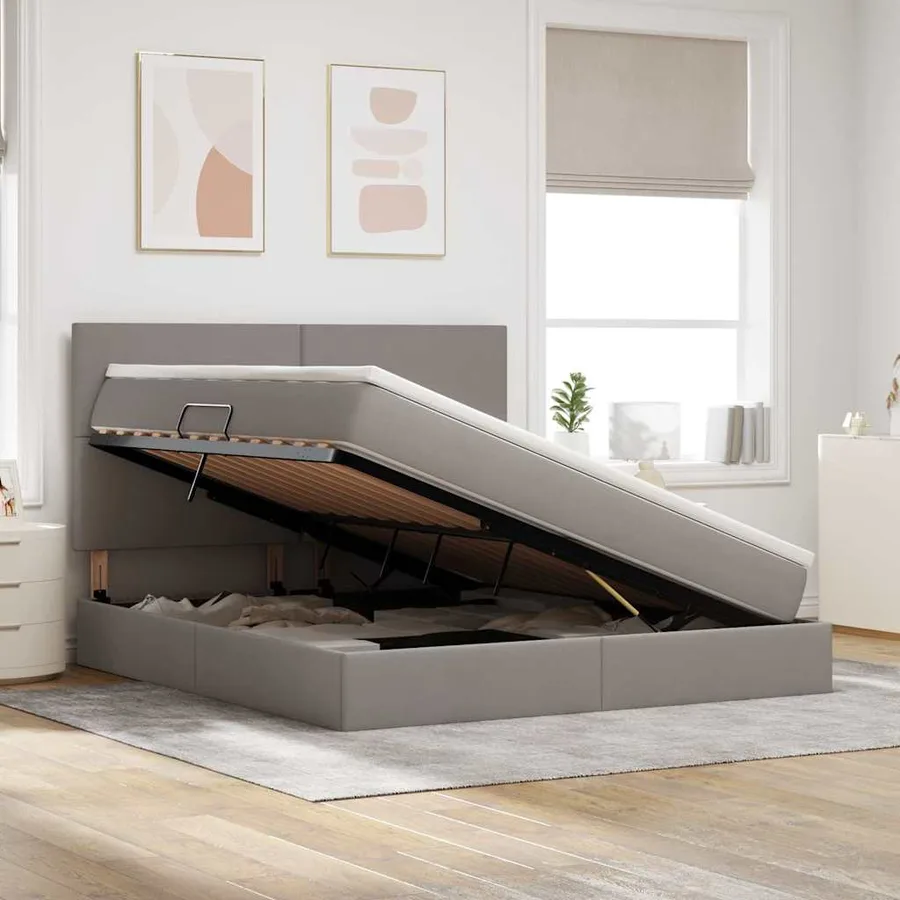 Lit de rangement LED avec matelas Taupe 160 x 200 cm Tissu - 4
