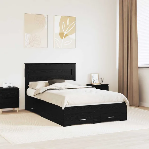 Cadre de lit Chêne noir 135 x 190 cm Bois d'ingénierie