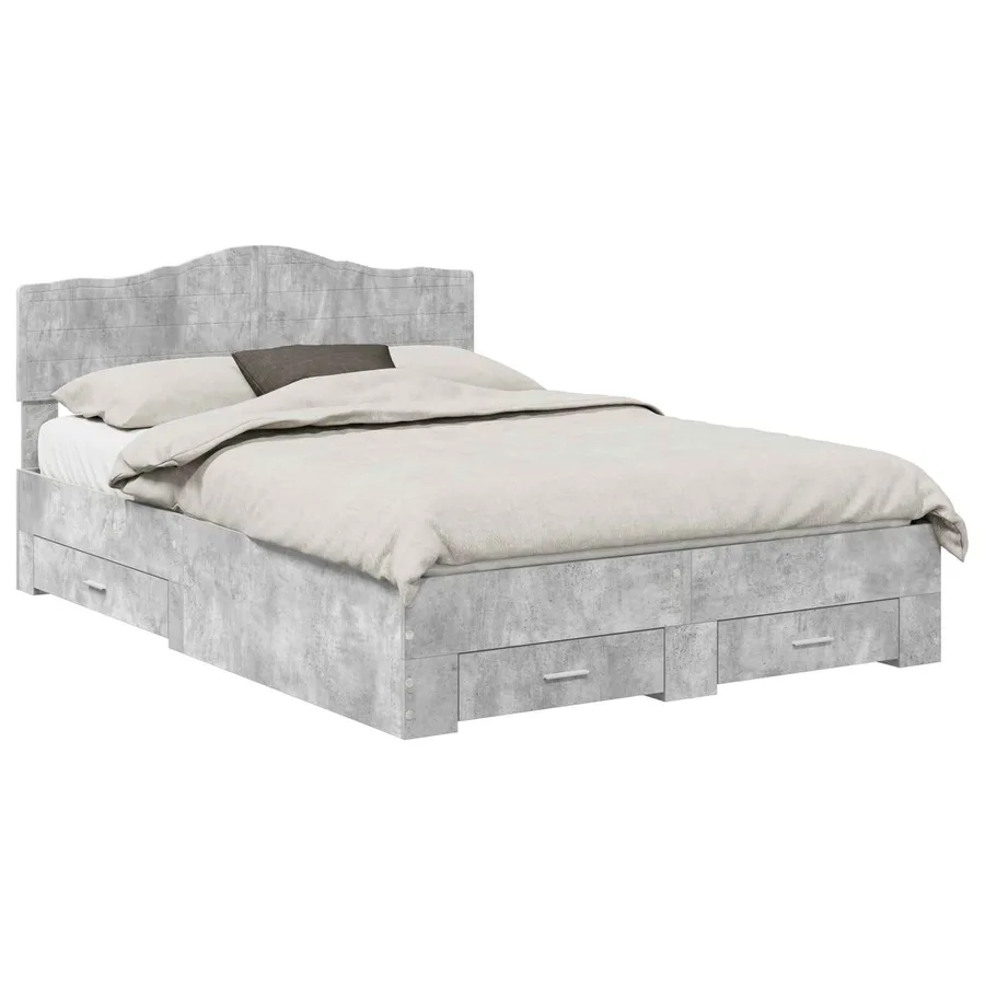 Cadre de lit Gris béton 140 x 190 cm Bois d'ingénierie - 2