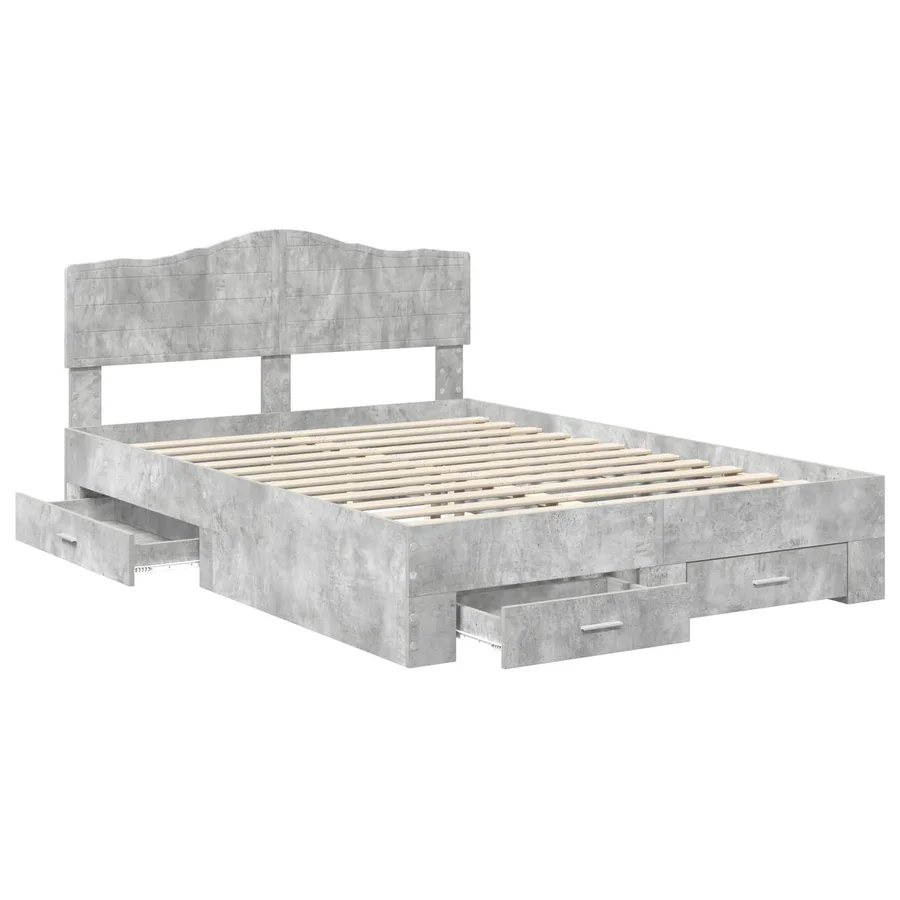 Cadre de lit Gris béton 140 x 190 cm Bois d'ingénierie - 5