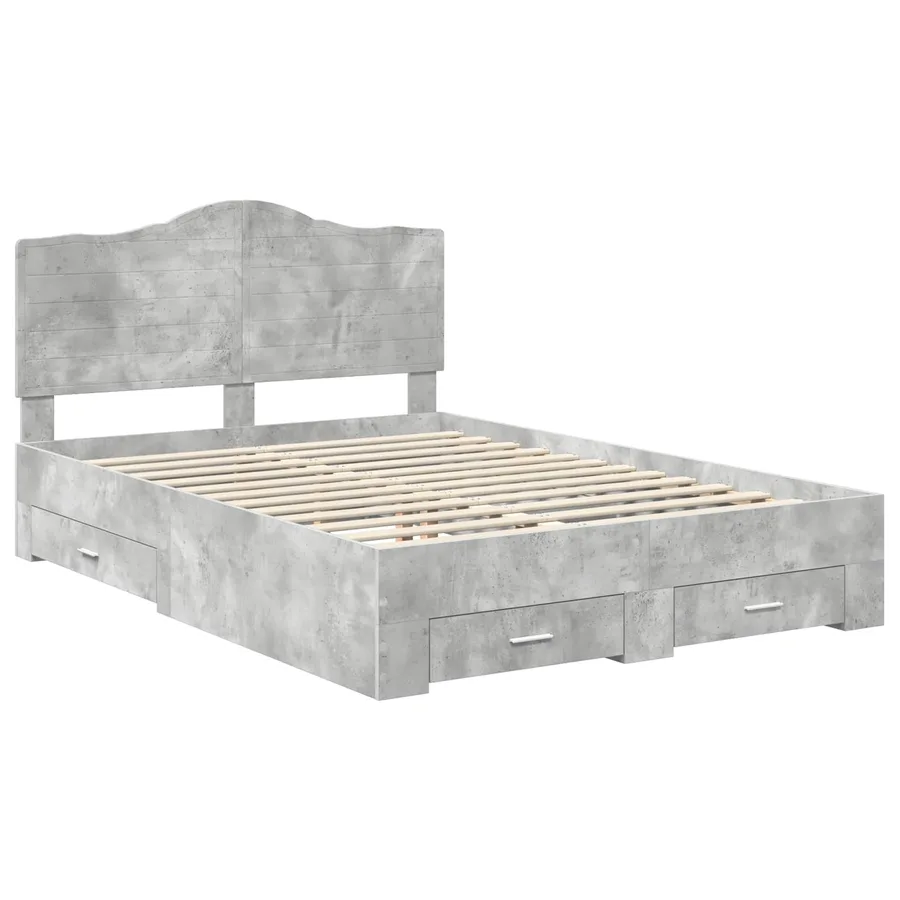 Cadre de lit Gris béton 140 x 190 cm Bois d'ingénierie - 4