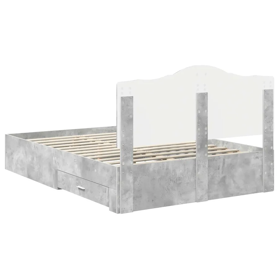 Cadre de lit Gris béton 140 x 190 cm Bois d'ingénierie - 8