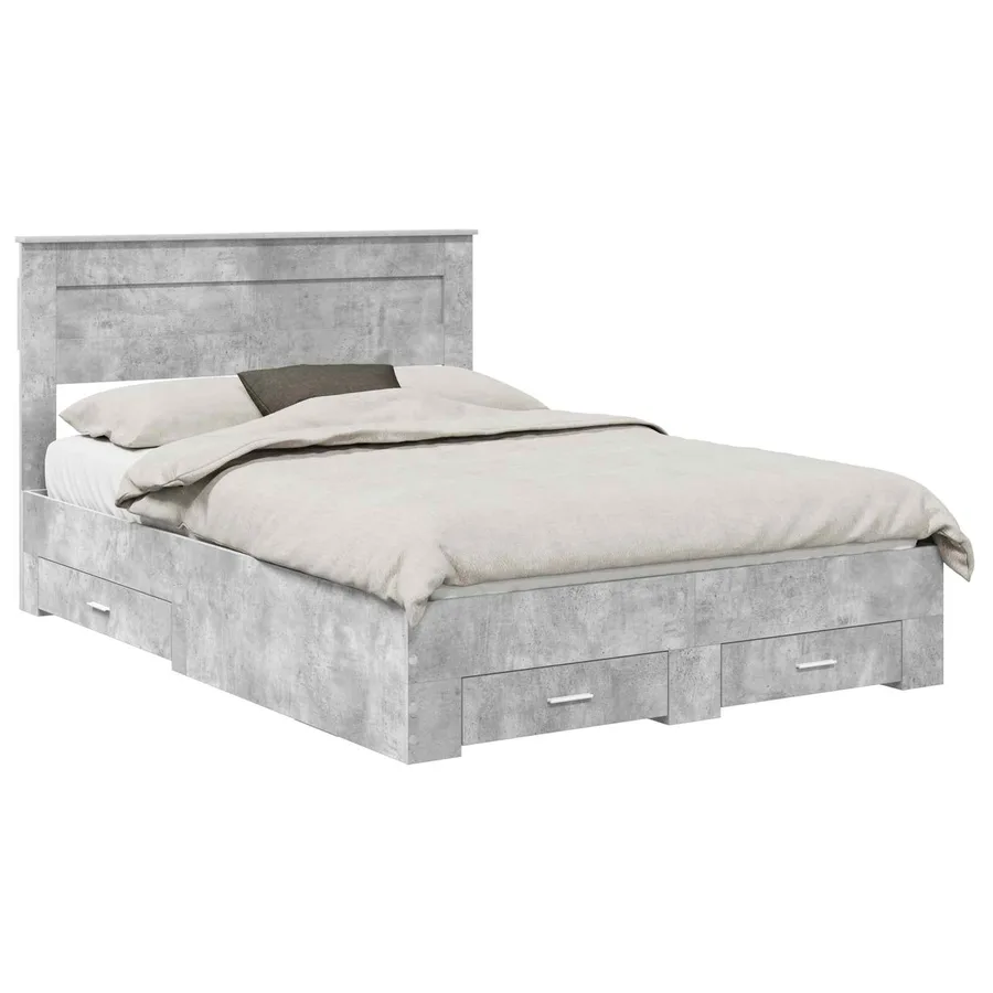 Cadre de lit Gris béton 140 x 190 cm Bois d'ingénierie - 2
