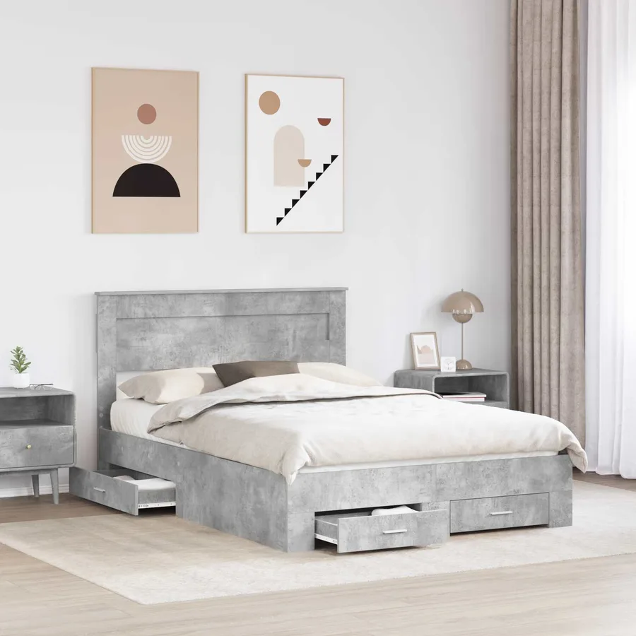 Cadre de lit Gris béton 140 x 190 cm Bois d'ingénierie - 3
