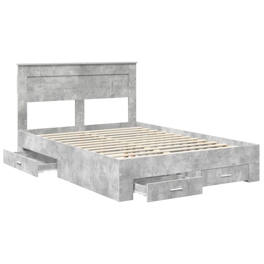 Cadre de lit Gris béton 140 x 190 cm Bois d'ingénierie - 5