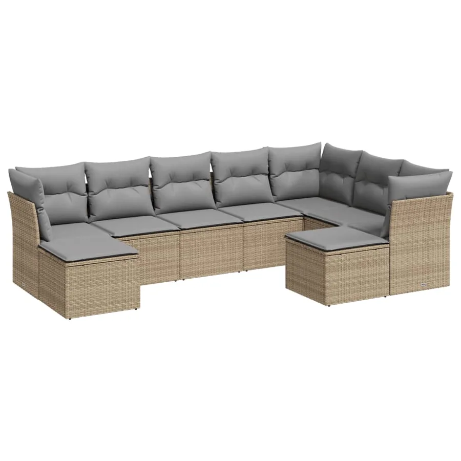 Salon de jardin avec coussins 9 pcs beige résine tressée - 2
