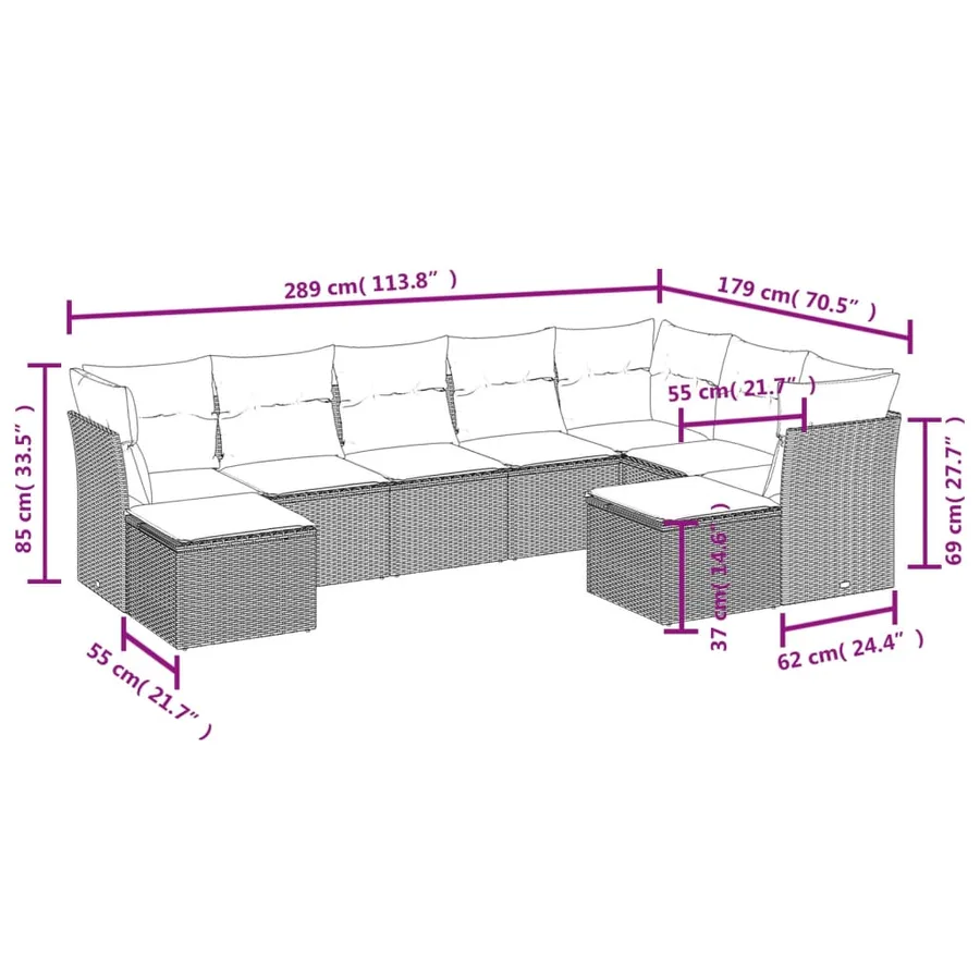 Salon de jardin avec coussins 9 pcs beige résine tressée - 3