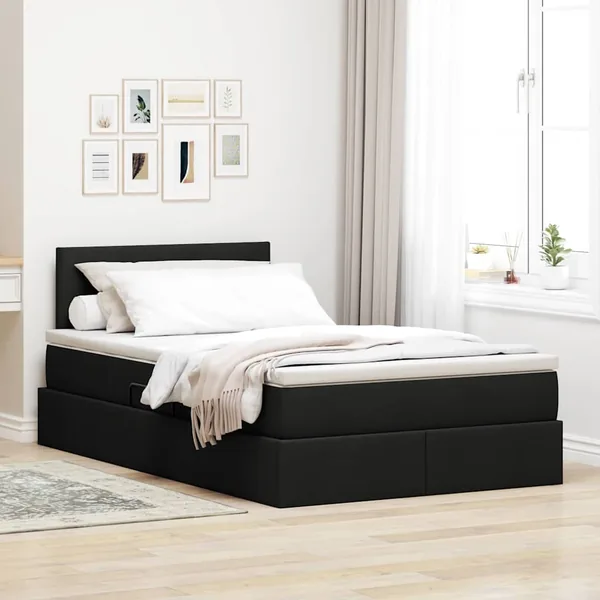 Lit de rangement LED avec matelas Noir 120 x 200 cm Tissu